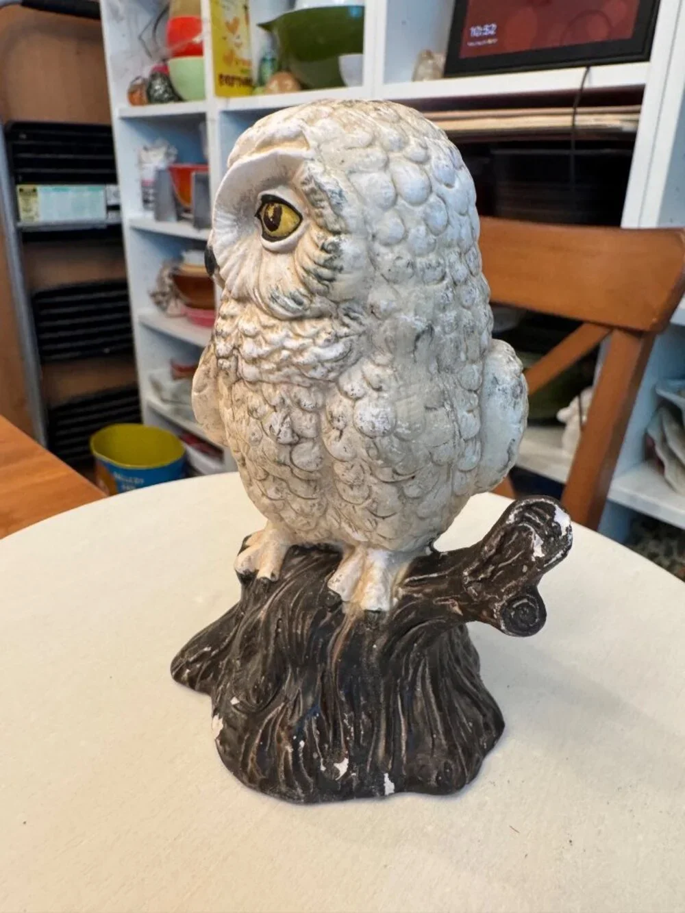 Vintage Enesco E5138 Owl on Stump white tan brown read